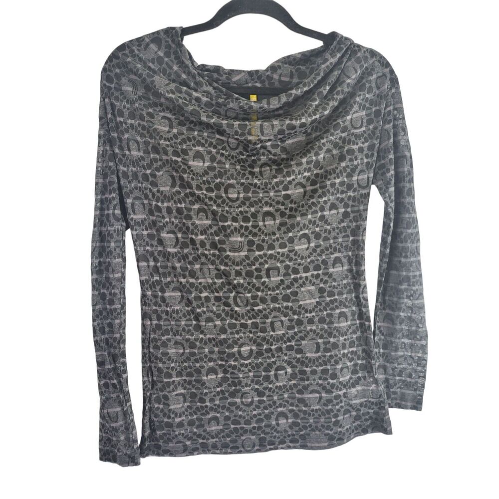 Lole Long Sleeve Top XS Womens Black Grey Pullover Sheer Wide Neck Blouse